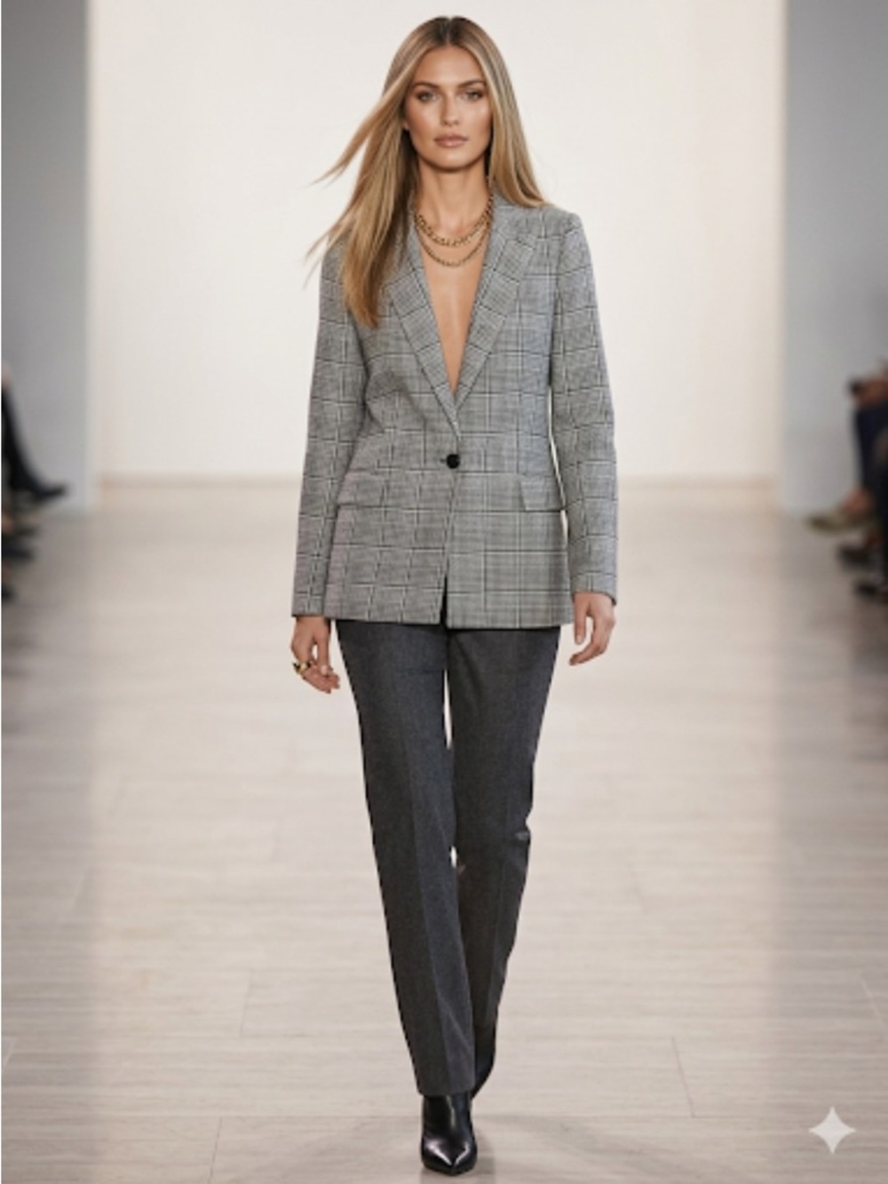 REISS Alenna Single-Breasted Prince of Wales Check Suit Blazer in Grey Size US 6